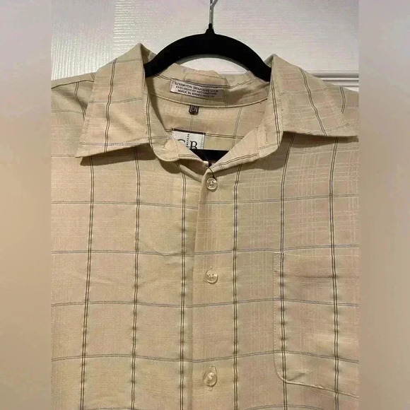 NWT Geoffrey Beene Men’s Beige Plaid Short Sleeve Collared Button Down Size 16 - Picture 3 of 12